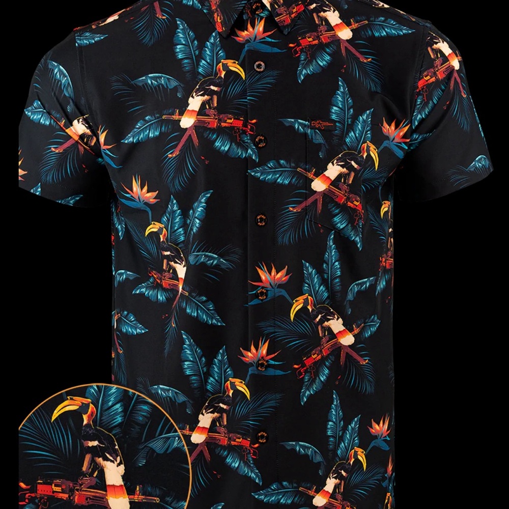 Retro Rifle “Perched” M60 Men's Black Tropical Toucan Print Shirt